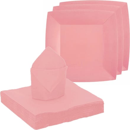 Santex feest/verjaardag servies set - 10x gebaksbordjes/25x servetten - roze - karton