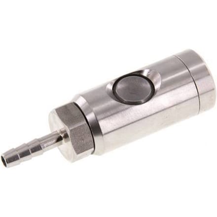 RVS 316L DN 7.4 Safety Luchtkoppeling Snelkoppeling met Drukknop 6 mm Slangpilaar