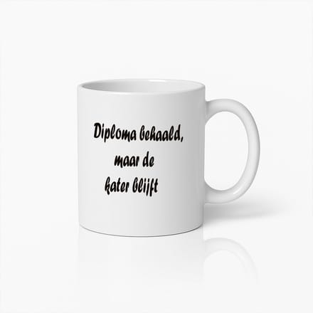 Grappige Diploma Mok – Diploma Behaald Maar De Kater Blijft