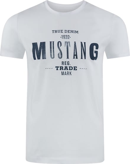 Mustang Heren T-Shirt Basic Print Tee regular fit Wit S Ronde Hals Volwassenen Opdruk Print Shirts