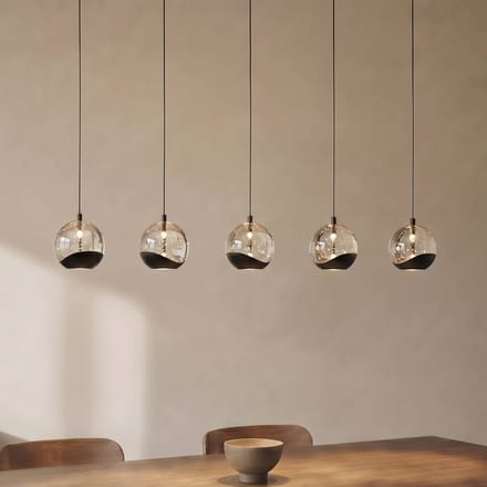 Lucande LED hanglamp Hayley, zwart, 5-lamps, langwerpig