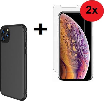 iPhone 11 Pro Hoesje Silconen - iphone 11 Pro Screenprotector - iphone 11 Pro Hoesje Zwart + 2x Screen Protector Tempered Gehard Glas