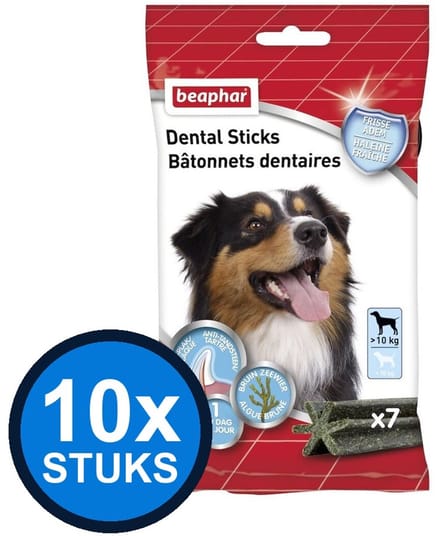 10x Beaphar - Dental Sticks Middel/grote Hond 7st - Hondenvoer Snacks - 182 g