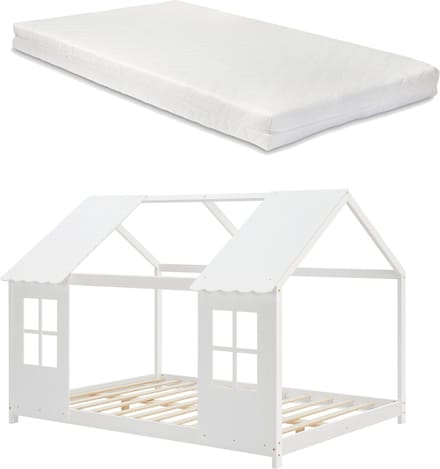 Kinderbed Tostedt huisbed met matras wit 120x200 cm [en.casa]