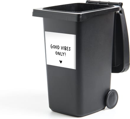 Container sticker Engelse quote Good vibes only! met een hartje - 40x40 cm - Kliko sticker
