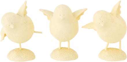 J-Line figuur Vogel Op Voet - polyresin - lichtgeel - set van 3
