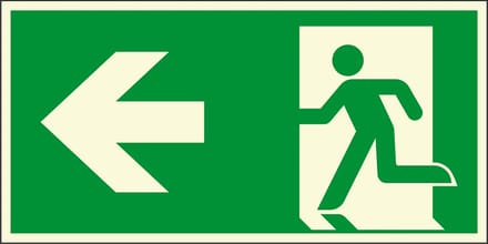 Extra lichtgevende nooduitgang sticker pijl links - E001 400 x 200 mm