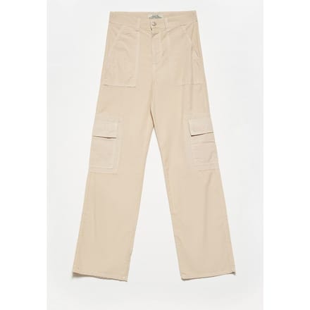 Hoge Taille Katoenen Poplin Rechte Broek