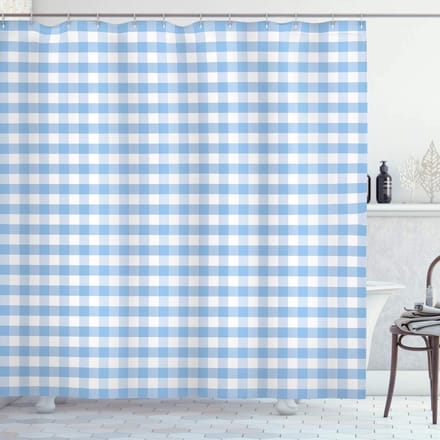 ABAKUHAUS Geruit douchegordijn – Lichtblauw-wit – 175x240 cm