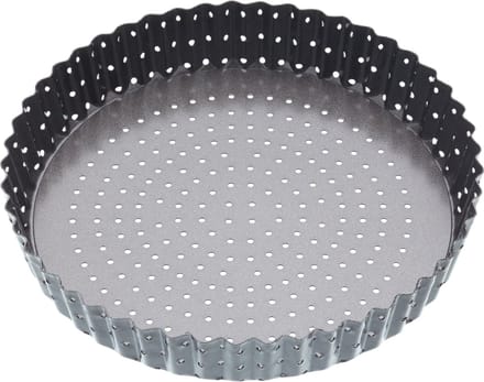 KitchenCraft MasterClass Crusty Bake 23 cm Geperforeerde Quichevorm met PFOA-vrije Antiaanbaklaag en Losse Bodem - Geribbeld