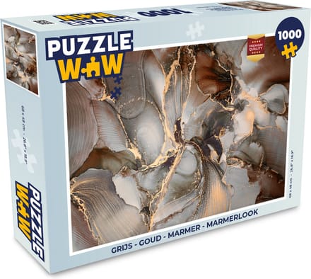 Puzzel Grijs - Goud - Marmer print - Marmerlook - Legpuzzel - Puzzel 1000 stukjes volwassenen