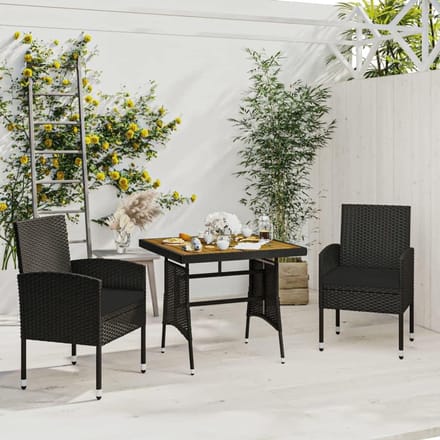 Tuin Eetgroep - Balkonmeubel Set - Buiten Eten - Waterdicht PE-Rotan - 3-delig - Zwart