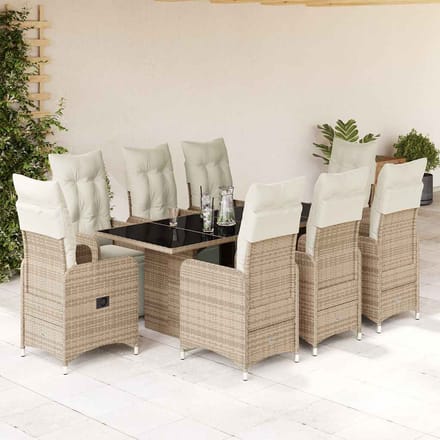 vidaXL - 9-delige - Bistroset - met - kussens - poly - rattan - bruin