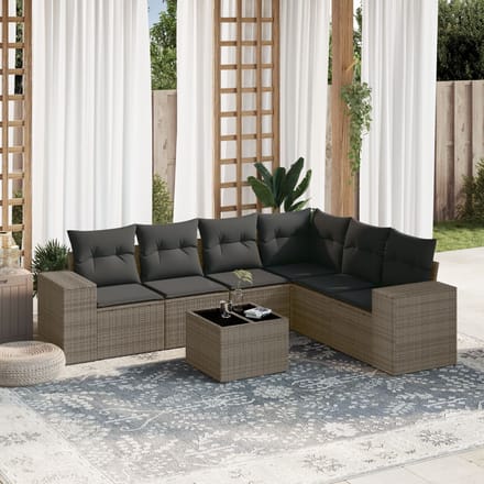 vidaXL - 7-delige - Loungeset - met - kussens - poly - rattan - grijs