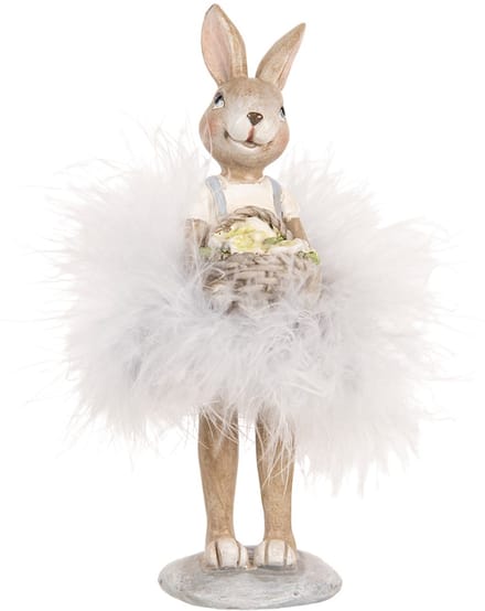 Clayre & Eef Decoratie Beeld Konijn 17 cm Beige Kunststof