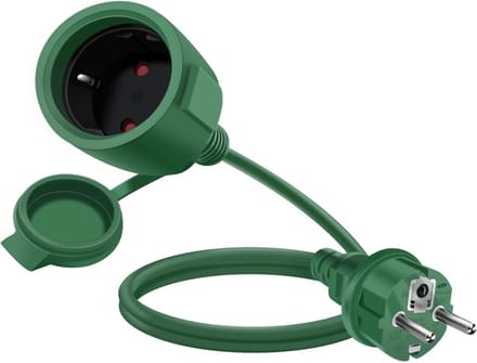 Elektrische Verlengkabel - Schuko Kabel - Binnen en Buiten - Waterdicht Rubberen Deksel - 1 Meter - Groen