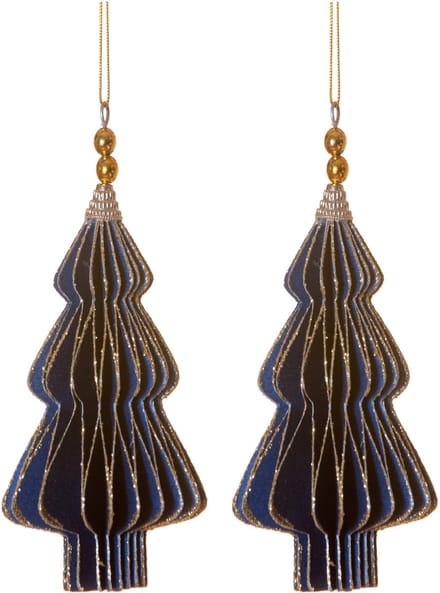 HOGEWONING BV - 2 blauw-gouden origami kerstboomhangers 13 cm