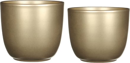 Mica - Plantenpot/bloempot - 2x stuks - keramiek - goud - D12/14.5 cm