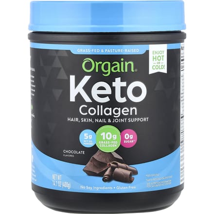 Orgain, keto, poudre de protéine de collagène cétogène, avec huile MCT, saveur chocolat, 0,88 lb (400g)