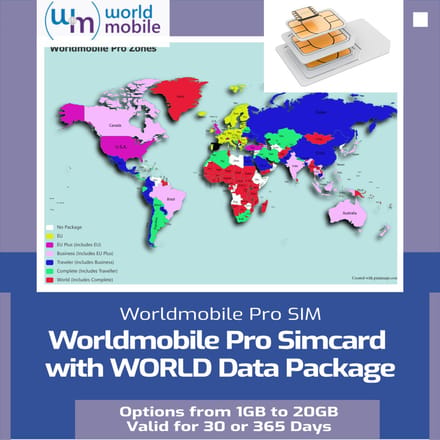 WERELD DATA SIM - 5000MB - 365 Dagen - Geldig in 191 LANDEN - ook voor Routers - Worldmobile