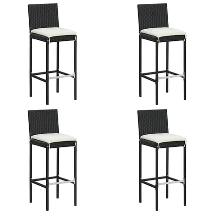vidaXL Tuinbarkrukken met kussens 4 st poly rattan zwart