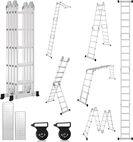Multifunctionele Aluminium Ladder 7-in-1, 582 cm Werkhoogte, Inklapbaar, 150 kg Draaglast
