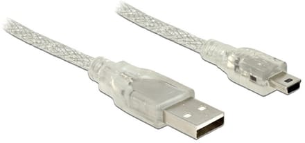 USB Mini B naar USB-A kabel met ferriet kern - USB2.0 - tot 2A / transparant - 3 meter