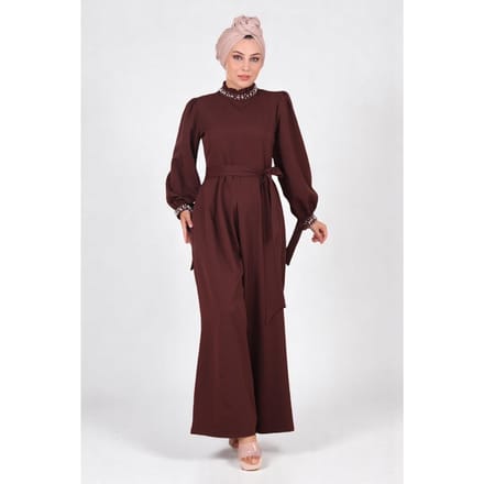 Parel Detailed Jumpsuit-jurk Bruin