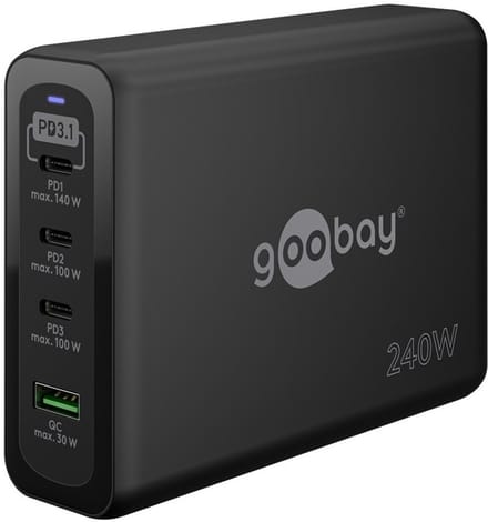 USB-C™ PD GaN multipoort snellader max. 240 W, zwart