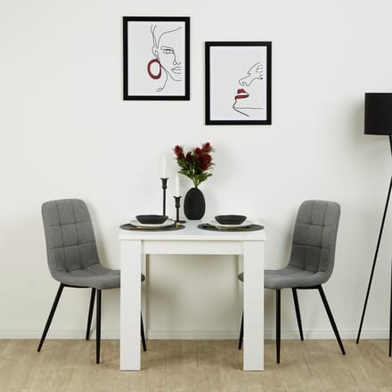 Homestyle4u Eethoeken - 80x80 cm - met 2 stoelen - Eettafel wit - Stoelen grijs