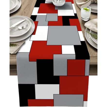 Blanc Noir Gris Bloc de Couleur Assemblage Lin Chemin de Table Écharpe de Commode Décoration Abstraite Géométrique Chemin de Table Décoration de Table de Cuisine Fête 150x33cm