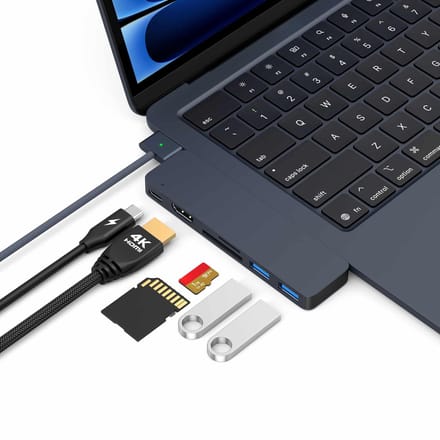 M-TECK MacBook Air/Pro USB-C - Dock - HUB - Splitter - 1 x HDMI 4K60Hz - 1 x Thunderbolt - 2 x USB3.0 - SD/MicroSD kaartlezer - M1/M2/M3/M4/M5/M6 - Kleur: Midnight