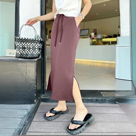Taille met trekkoord, Split, Elastisch, Lichte casual rok, Dunne vrouw XXL koffie