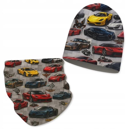 Dartomik - Baby Set - Hoed + Sjaal - Auto Patroon - 40-44 cm - 6M+