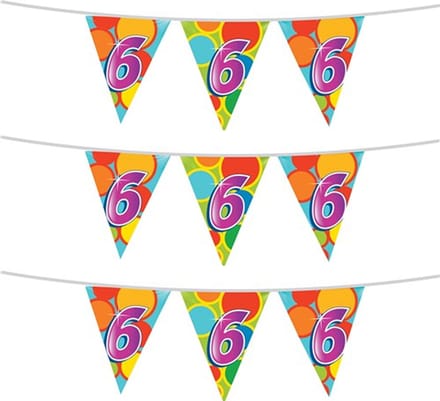Haza Vlaggenlijn 6 jaar - 3x stuks - 10 meter - plastic - 6e verjaardag versiering - leeftijd slinger