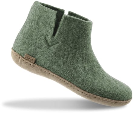 Glerups Hoge Wollen Sloffen Leren Zool Mos Groen