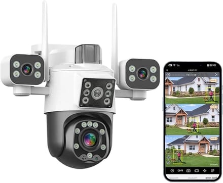 Beveiligingscamera - IP Camera Buiten - Huis Beveiligen - Drie Lenzen Drie Schermen - 10 x 10 x 10 mm
