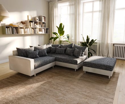 Hoekbank Clovis wit zwarte hocker armleun ottomane rechts hoekbank Module-bank
