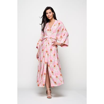 Caroline Tensen Islay Kimono Jurk Lichtroze / Multi