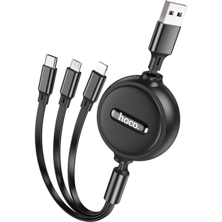 Hoco - 3-in-1 Kabel Lightning/Micro/USB-C - Zwart - 1 meter