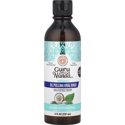 GuruNanda, Natural Whitening Pulling Oil, Coconut + Mint, 8 fl oz (237 ml) white