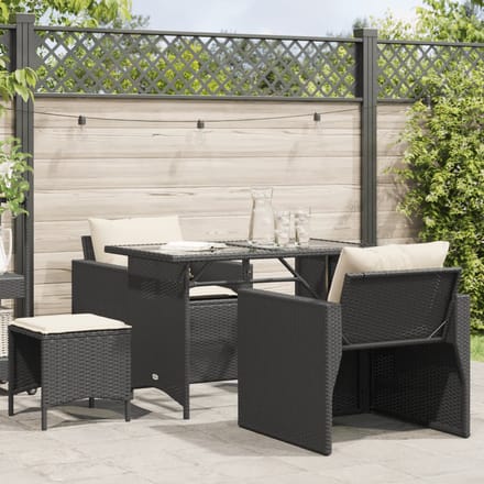 vidaXL - 4-delige - Loungeset - met - kussens - poly - rattan - zwart