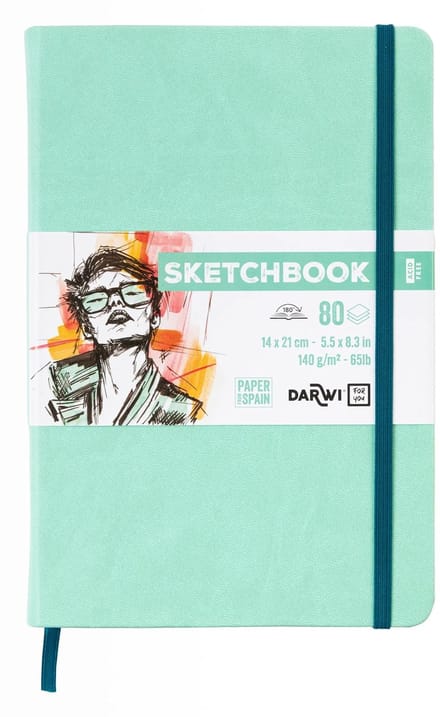 Darwi DFY - Schetsboek - A5 - 14 x 21 cm - 140 g - Mint groen - 80 vellen