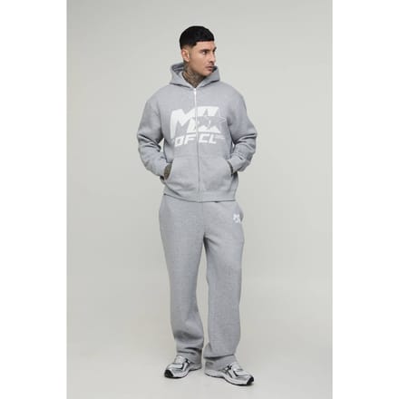 Tall Oversized Trainingspak Met M-ster Ritshoodie En Rechte Pijpen | Grey Marl | Size Medium