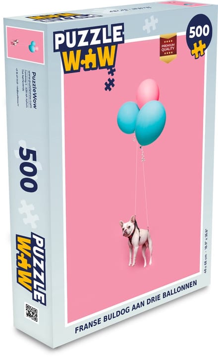 Puzzel Franse buldog aan drie ballonnen - Legpuzzel - Puzzel 500 stukjes