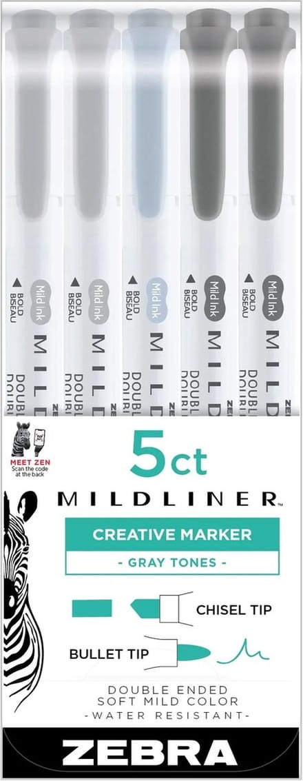 Highlighter–Mildliner Grey 5 stuks Zebra