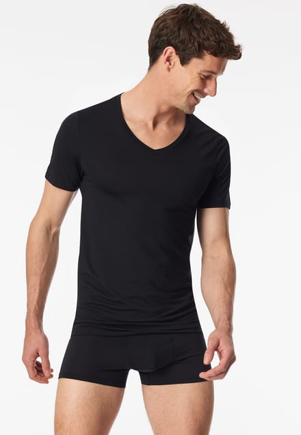 Shirt met korte mouwen en v-hals, zwart - premium modaal 8