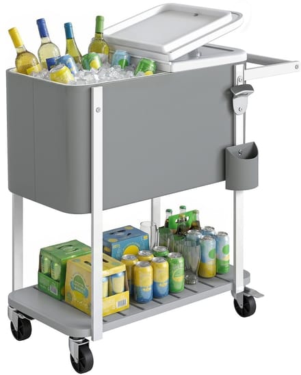Outsunny Buitenkoeler-Kunststof, Staal-84L x 38B x 83H cm-Grijs