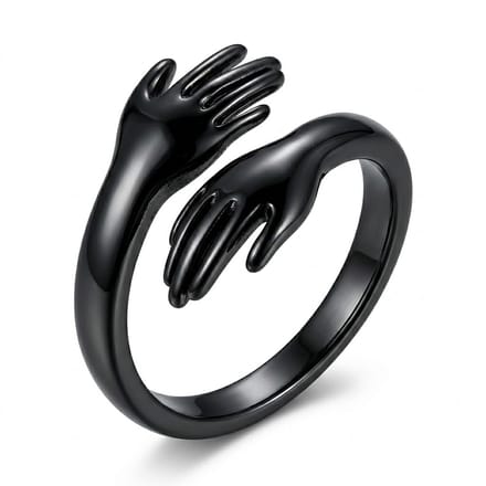 Zwartkleurige ring dames aanschuifring open ring handen omhelzing ring verstelbare vriendschapsring minimalistische statement ring sieraden