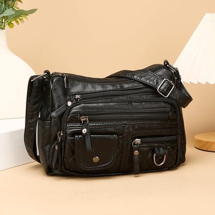 Dames Multi-Pocket Stitching Multi-Layer Schouder Crossbody Tas zwart